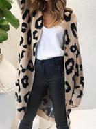 Choies Khaki Cotton Circle Print Long Sleeve Chic Women Longline Cardigan