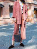 Choies Red Long Sleeve Chic Women Coat And High Waist Wide Leg Pants