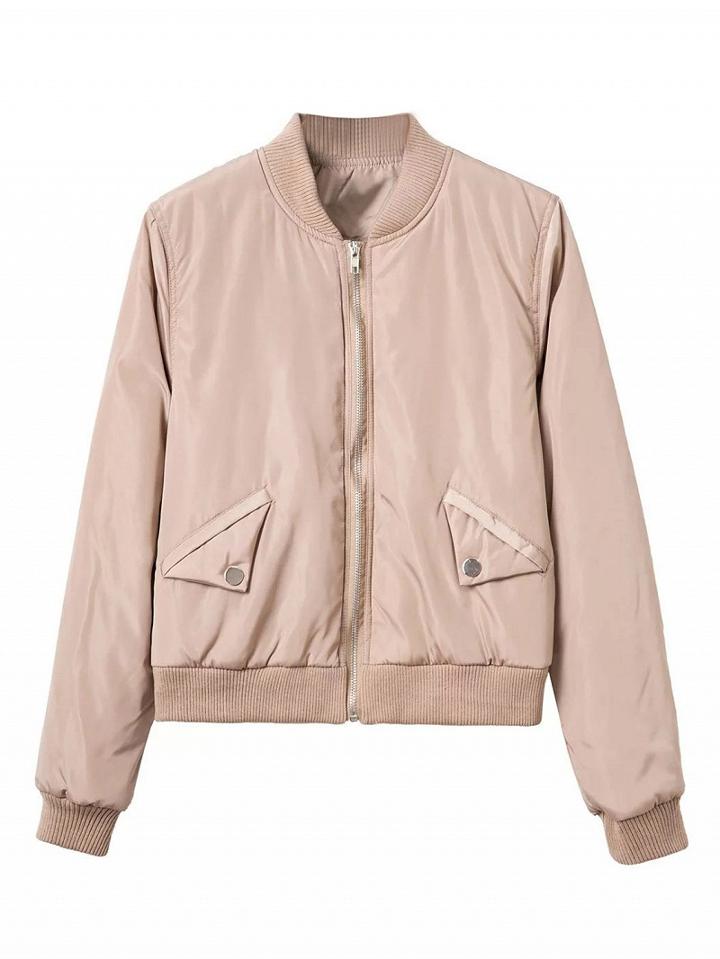 Choies Khaki Zip Up Long Sleeve Bomber Jacket