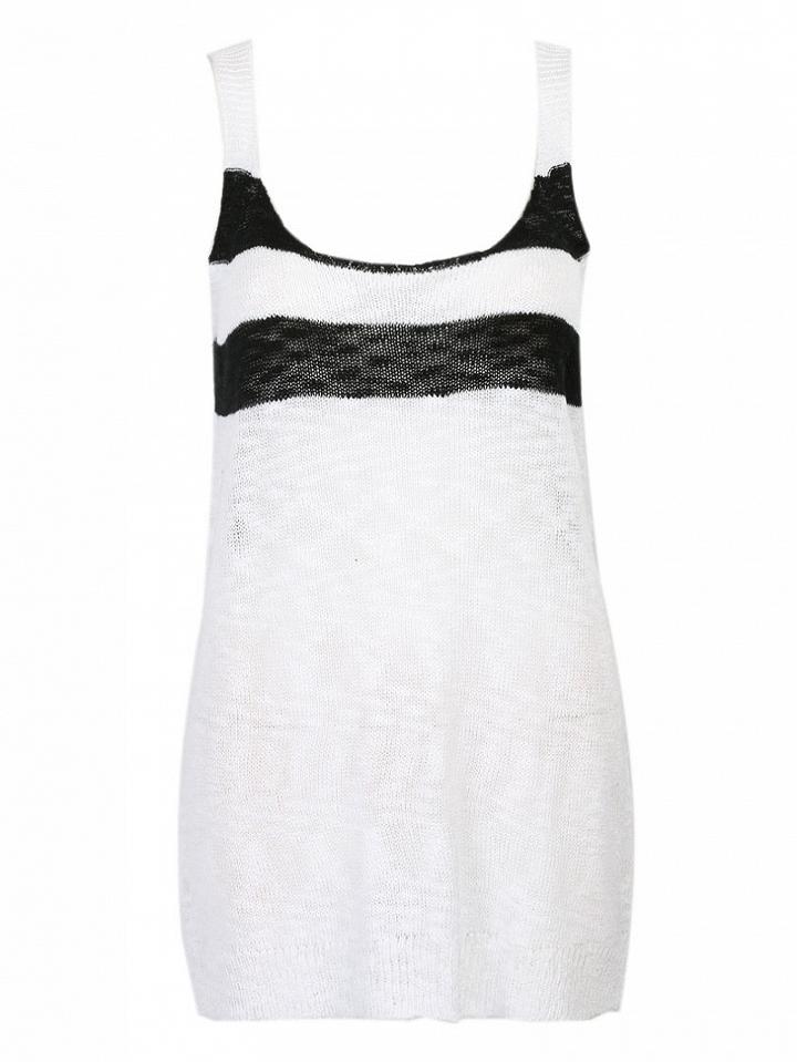 Choies White Contrast Stripe Knitted Tie Detail Split Back Vest
