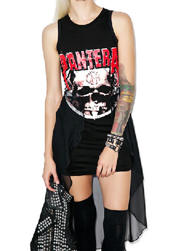 Choies Black Letter And Skull Print Sheer Panel Asymmetric Dress