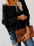 Choies Black V-neck Tassel Trim Long Sleeve Chic Women Knit Crop Sweater