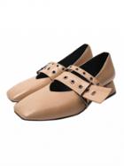 Choies Khaki Contrast Buckle Detail Square Toe Shoes