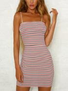Choies Polychrome Stripe Spaghetti Strap Bodycon Mini Dress