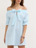 Choies Light Green Stripe Off Shoulder Tie Front Ruffle Cuff Mini Dress