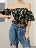 Choies Polychrome Cotton Off Shoulder Floral Print Chic Women Crop Blouse