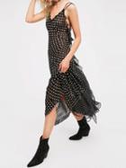 Choies Black V-neck Polka Dot Ruffle Detail Spaghetti Strap Maxi Dress