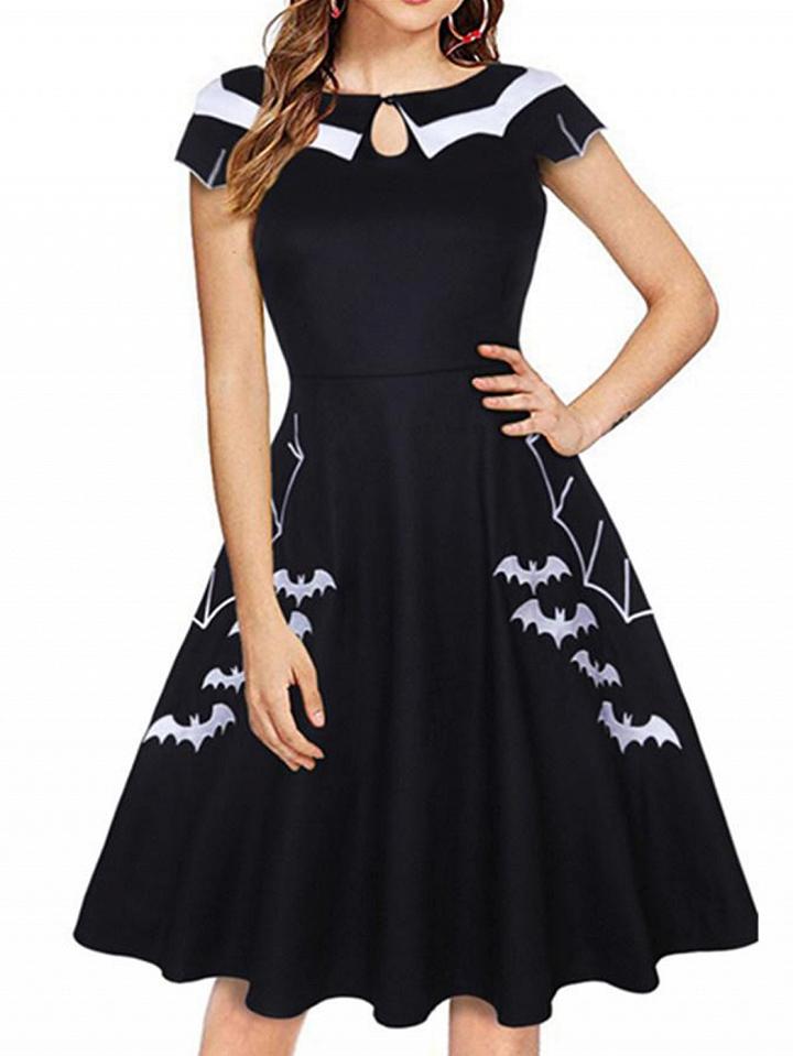 Choies Black Cotton Bat Print Halloween Mini Dress