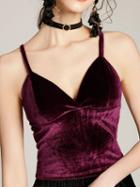 Choies Burgundy Velvet V-neck Chic Women Crop Cami Top