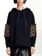Choies Black Drawstring Leopard Panel Long Sleeve Hoodie
