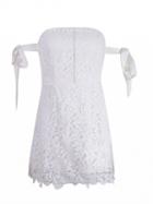 Choies White Bardot Tie Sleeve Cutwork Lace Ladder Mini Dress