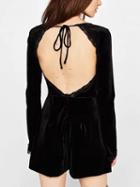 Choies Black Velvet Open Back Lace Panel Long Sleeve Romper Playsuit