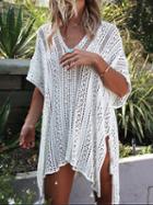 Choies White V-neck Cut Out Detail Split Side Blouse