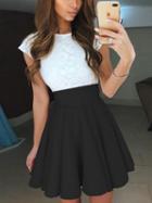 Choies Black Contrast Lace Panel Skater Mini Dress