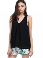 Choies Black V-neck Cut Away Chiffon Vest