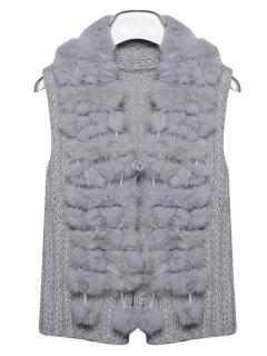 Choies Gray Rabbit Fur Knitted Vest
