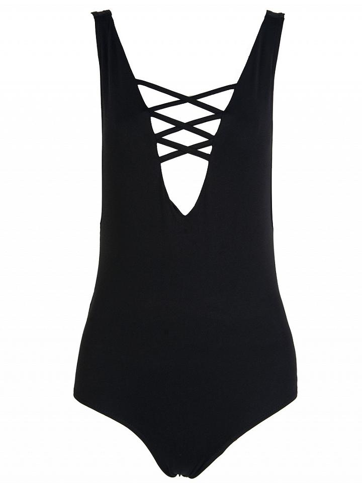 Choies Black Lattice Strap Backless One-piece Swimsuit