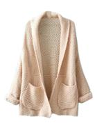 Choies Beige Lapel Pocket Detail Open Front Long Sleeve Knit Cardigan