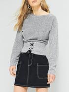 Choies Gray Lace Up Front Long Sleeve Knit Jumper