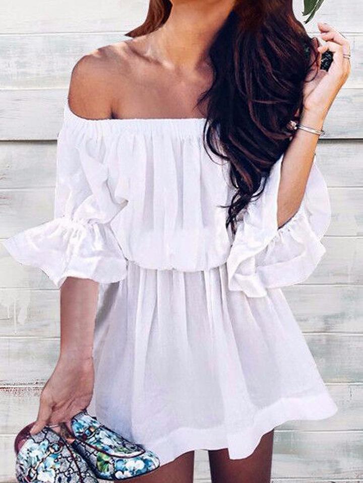 Choies White Off Shoulder Flare Sleeve Mini Dress