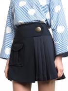 Choies Navy Blue Button Pocket Pleated Mini Skirt