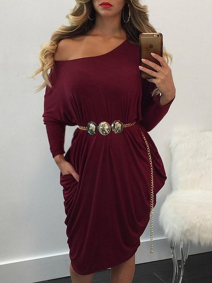 Choies Burgundy One Shoulder Bodycon Midi Dress