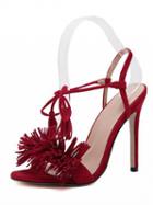 Choies Red Suedette Tassel Embellishment Lace Up Heeled Sandals