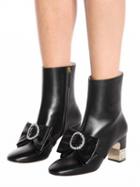 Choies Black Leather Crystal Embellished Bow Detail Heeled Boots