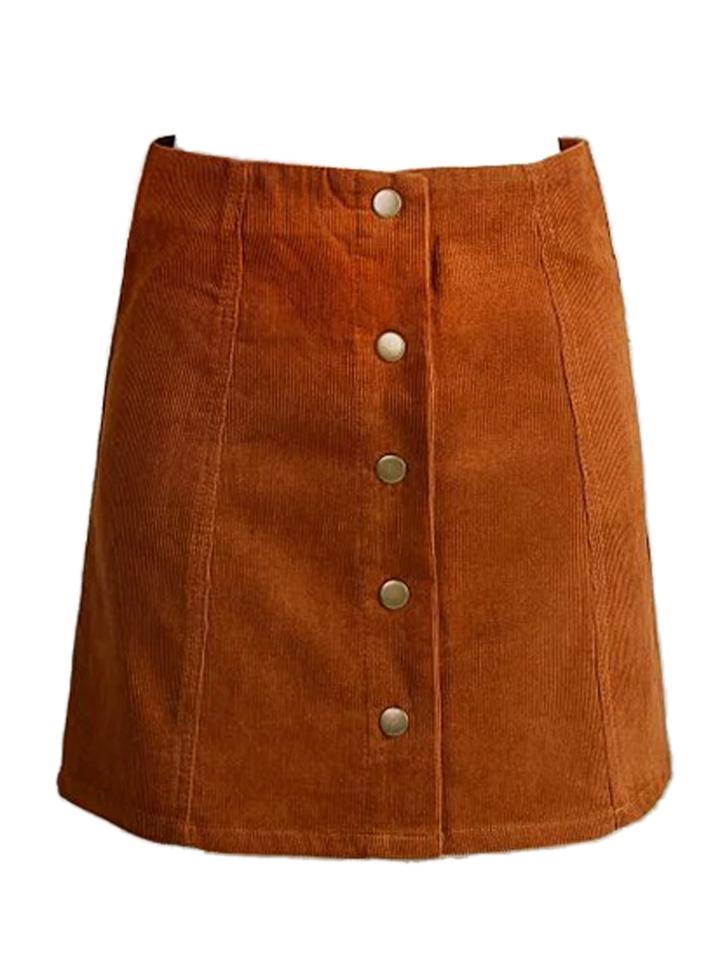 Choies Khaki Velvet Button Front A-line Skirt