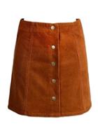 Choies Khaki Velvet Button Front A-line Skirt
