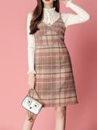 Choies Pink Plaid V-neck Women Cami Dress