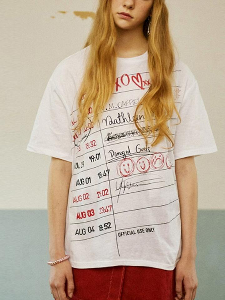 Choies White Cotton Crew Neck Letter Print Chic Women T-shirt