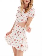 Choies White Cherry Print Cut Out Tie Front Skater Dress