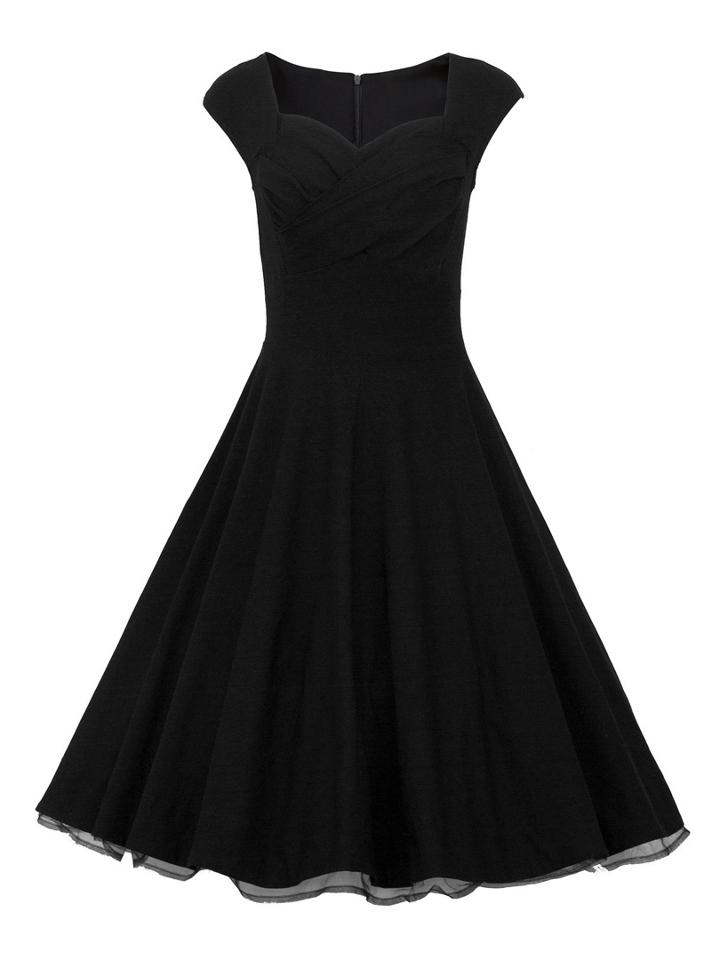 Choies Black Sweetheart Cap Sleeve Ruched High Waist Midi Dress
