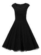 Choies Black Sweetheart Cap Sleeve Ruched High Waist Midi Dress