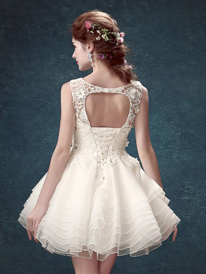 Choies White Crystal Applique Cut Out Lacing Back Homecoming Dress
