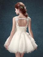 Choies White Crystal Applique Cut Out Lacing Back Homecoming Dress