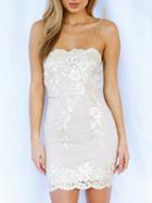 Choies White Embroidery Spaghetti Strap Bodycon Mini Dress