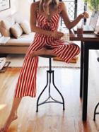 Choies Red Stripe Cotton Chic Women Crop Cami Top And Wide Leg Pants