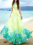 Choies Yellow Ruffle Floral Print Maxi Dress