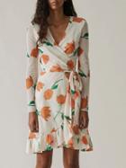 Choies White V-neck Tulip Print Tie Waist Long Sleeve Chic Women Mini Dress