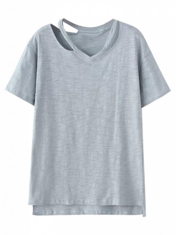 Choies Light Blue Ripped Short Sleeve T-shirt