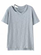 Choies Light Blue Ripped Short Sleeve T-shirt