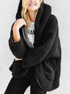 Choies Black Reversible Faux Fur Hooded Coat