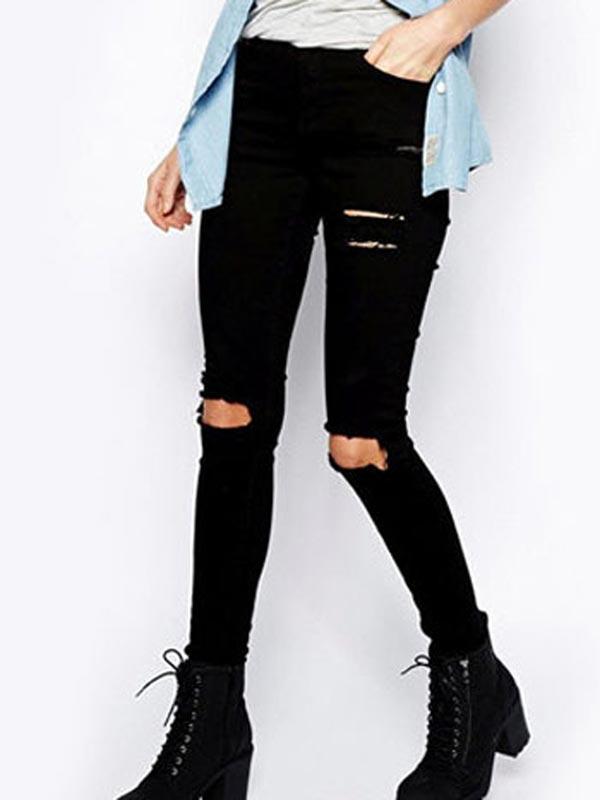 Choies Black High Waist Cut Out Knee Skinny Jeans