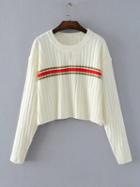 Choies White Contrast Stripe Long Sleeve Cropped Knit Jumper