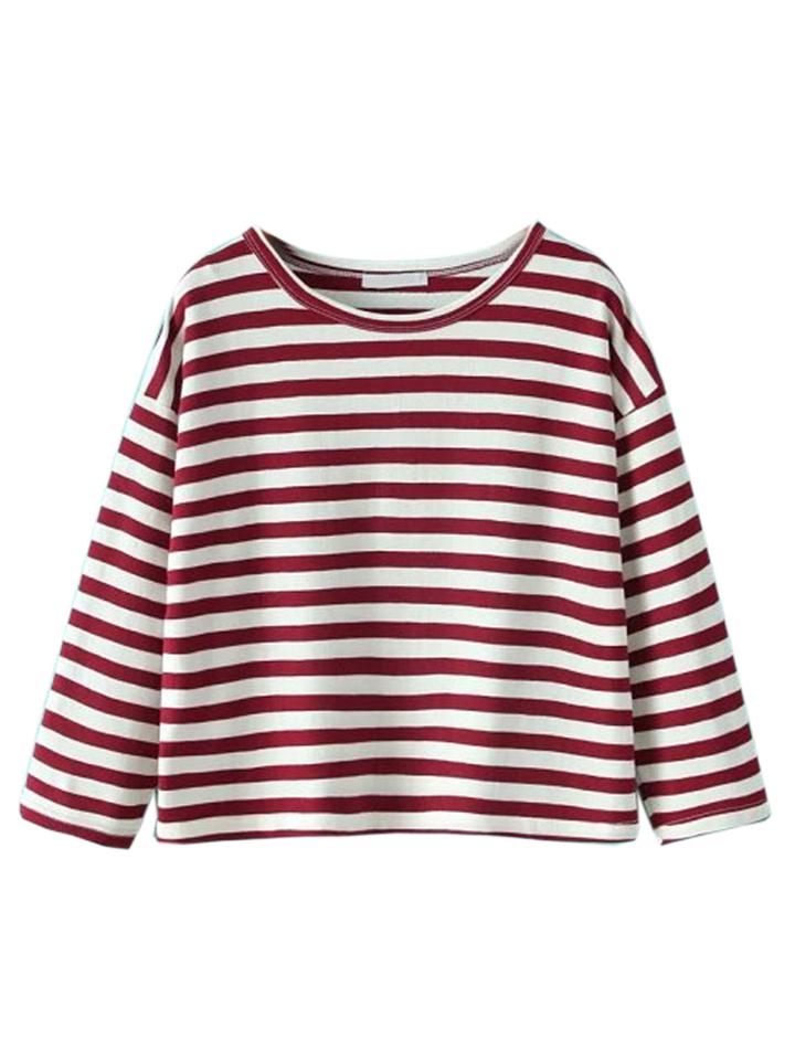 Choies Red Stripe 3/4 Sleeve Cropped T-shirt