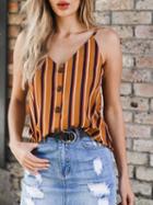 Choies Orange Stripe V-neck Open Back Chic Women Cami Top