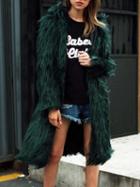 Choies Dark Green Fluffy Hooded Faux Fur Longline Coat