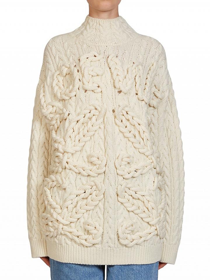 Choies White High Neck Cable Chunky Knit Sweater